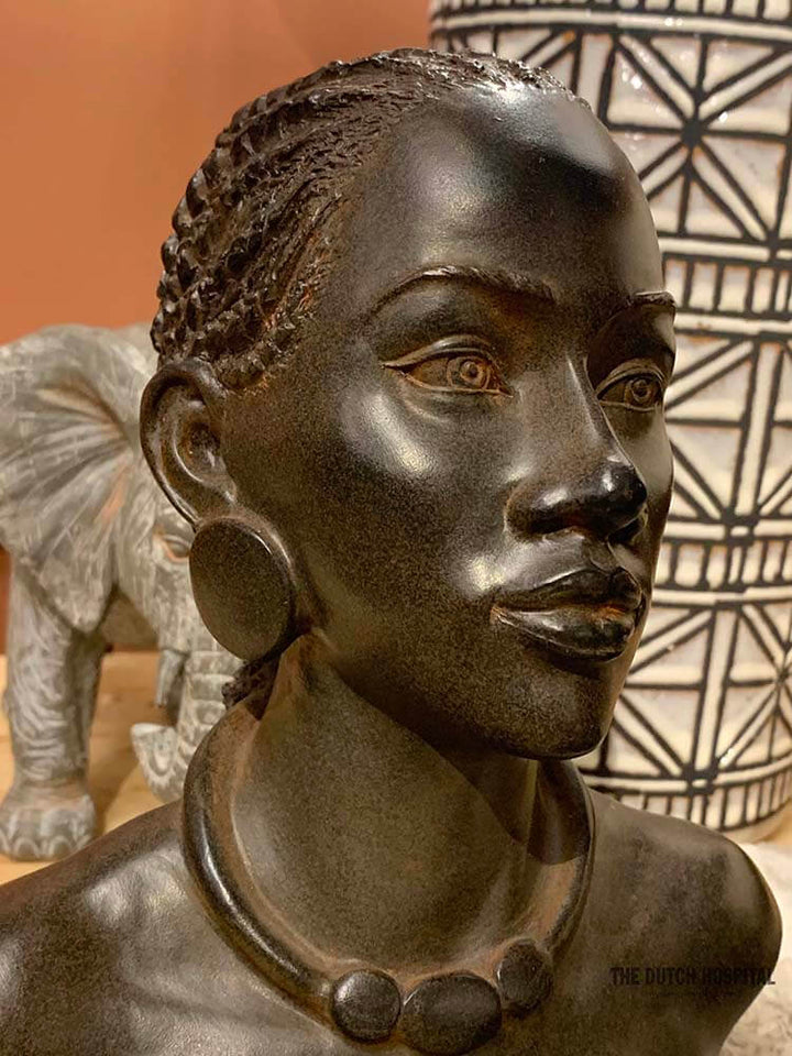 African Female Statue, Black Woman with braided hair 