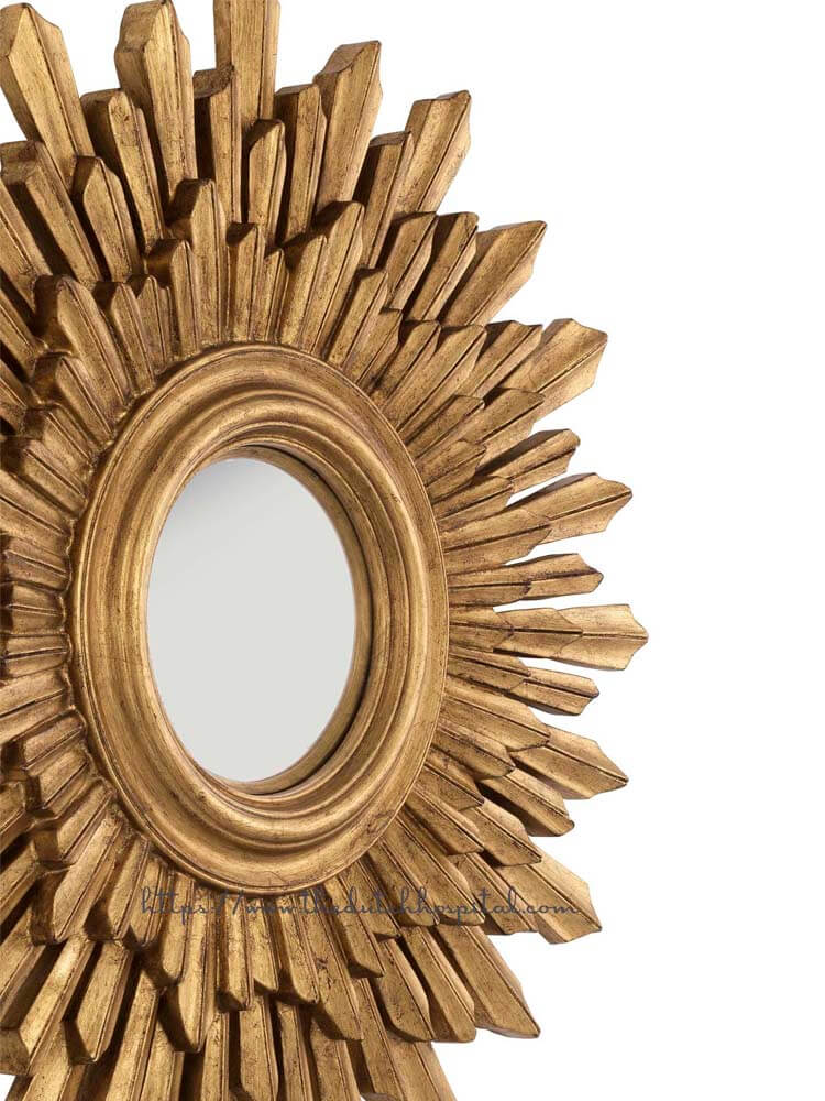 Antique Gold Sunburst Mirror, Wall Mirror Convex Glass 