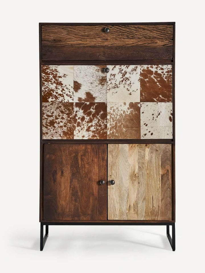 Bar Cabinet, Nordic Rustic Style Iron and Cow Leather Cabinet