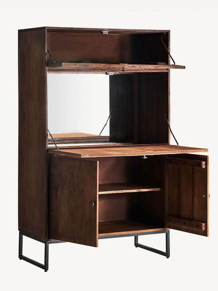 Bar Cabinet, Nordic Rustic Style Iron and Cow Leather Cabinet