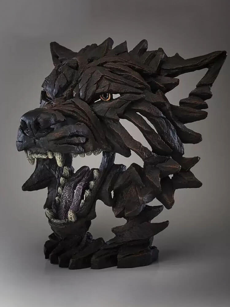 Grey Wolf Bust, Edge Sculpture Wolf Head, 36cm