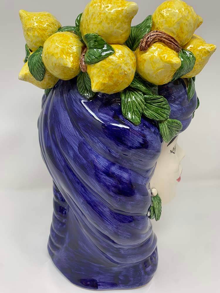 Sicilian Moro Heads, yellow lemon head vase, Lady face vase