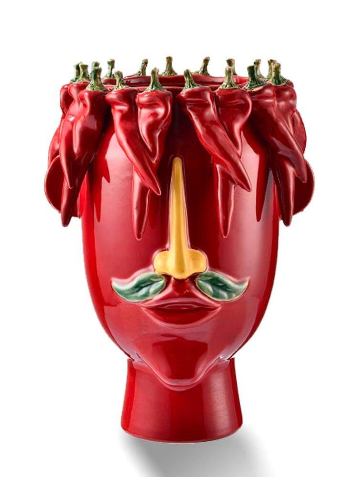 Red Chillies Face Vase Ceramic, BORDEAUX  RED