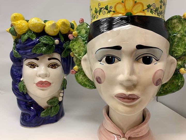 Moro Head vases, Lady Sicily Vase head, Italian handmade ceramic vase, lemon head vase Italy 