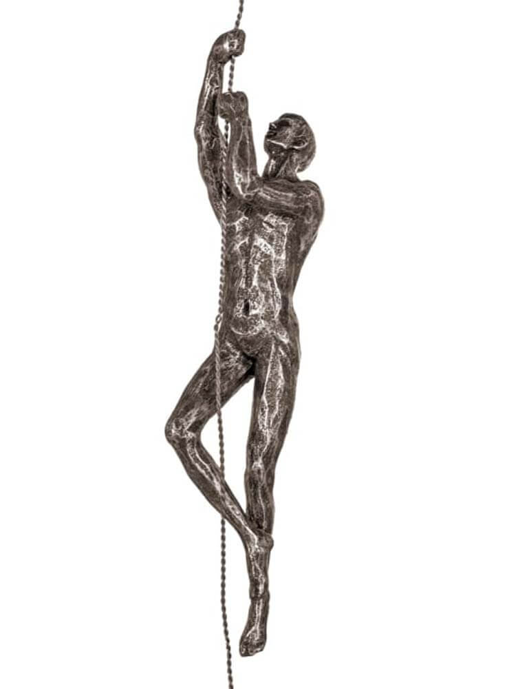 Wall hanging climbing abseiling man sculpture