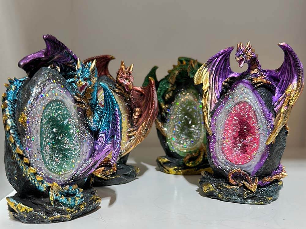 Geode Keepers light-up dragon crystal figurines