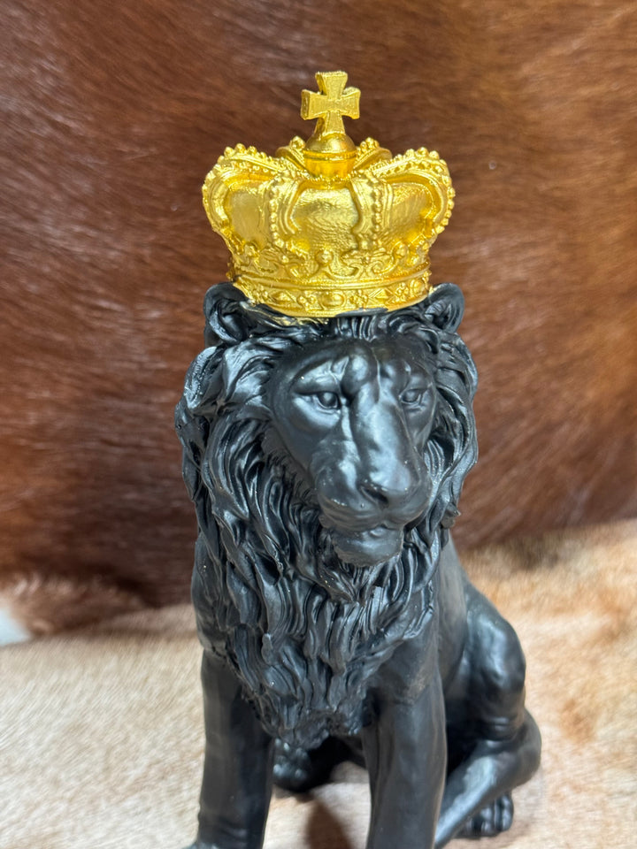 Black Sitting Lion With Gold Crown