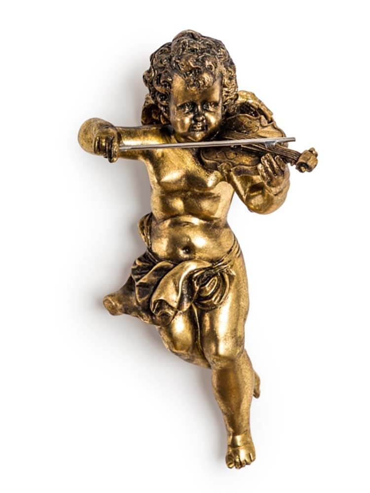 Cherub Playing A Violin Wall Decoration Figure, Charming Cherub Wall Art