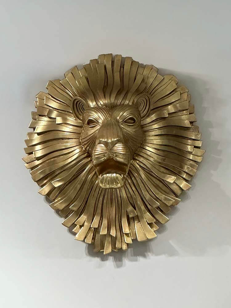 Large Gold Roaring Lion Wall Head