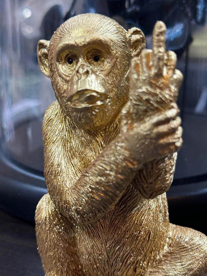 Swearing Monkey Ornament Gold, Naughty Monkey Showing Middle Finger, 12cm