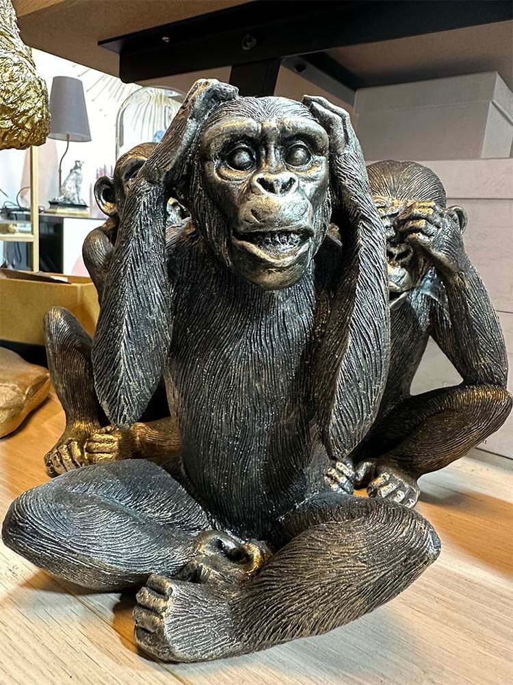 Dark bronze and black monkey ornaments, 3 wise monkeys set 
