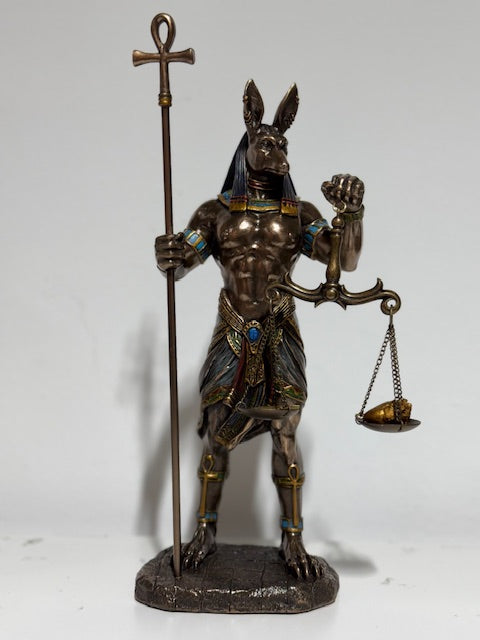 Ancient Egyptian God Anubis Holding Ankh And Scale Sculpture