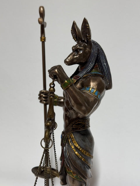 Ancient Egyptian God Anubis Holding Ankh And Scale Sculpture