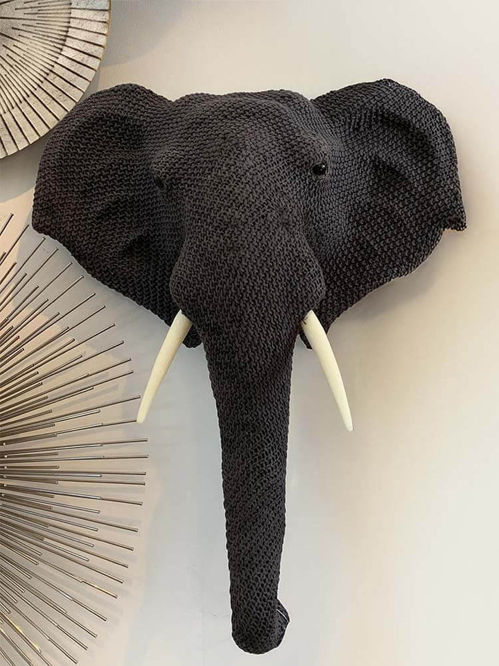 Large Elephant Wall Head Black