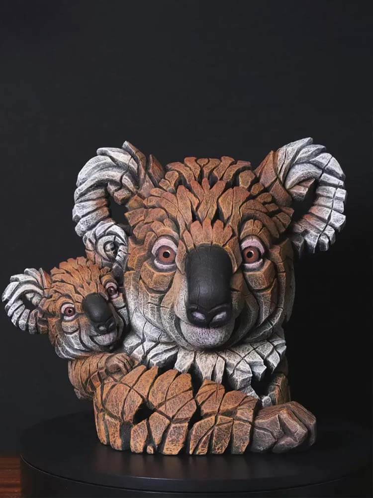 Skilfully handmade and painted EDGE Sculpture Koala &amp; Joey (Brown) 