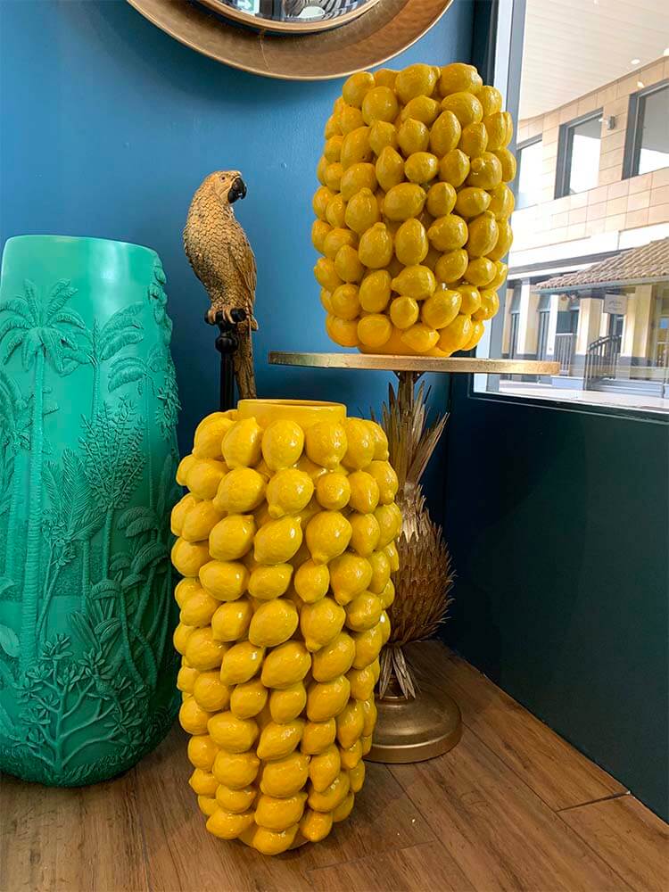 Decorative Lemon Vase, Ceramic Vase Yellow Lemons