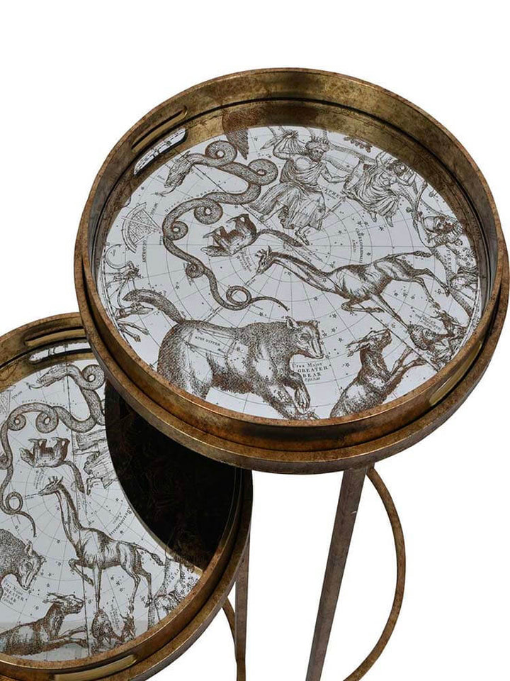 Small Side Table, Constellation Map Small Round Tray Table Set of Two