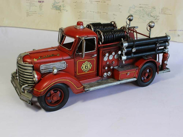 Vintage Fire Engine, Retro American Fire Truck Tin Model, 45cm