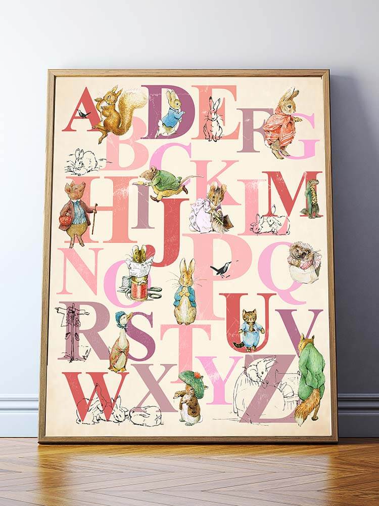 Peter Rabbit Alphabet Letters Wall Art Pink Nursery 