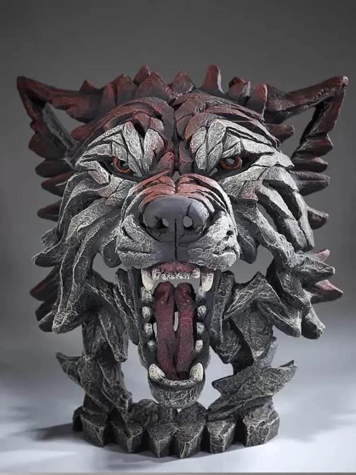 Grey Wolf Bust, Edge Sculpture Wolf Head, 36cm