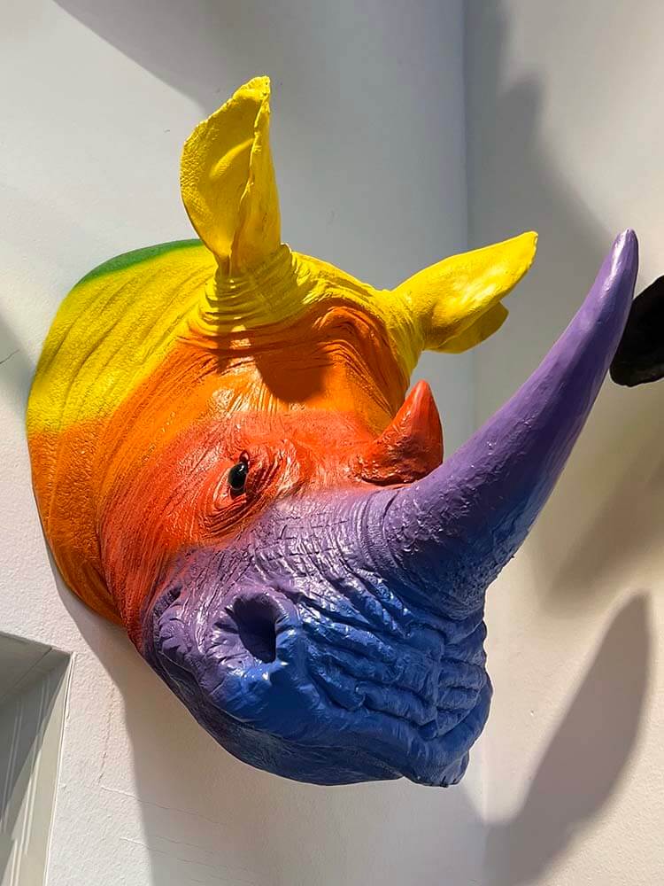 Rhino head wall mount, Rainbow head rhino ornament, Rainbow animal decorations