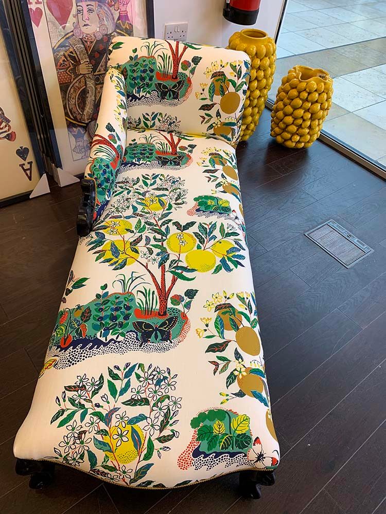 Chaise Longue, Schumacher Citrus Garden Lemon Fabric Sofa