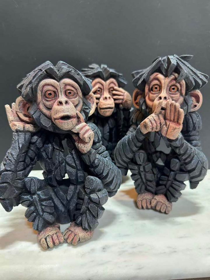 Edge Sculpture Baby Chimpanzees See no Evil, Hear No Evil, Speak No Evil Three Wise Monkeys Set by Matt Buckley