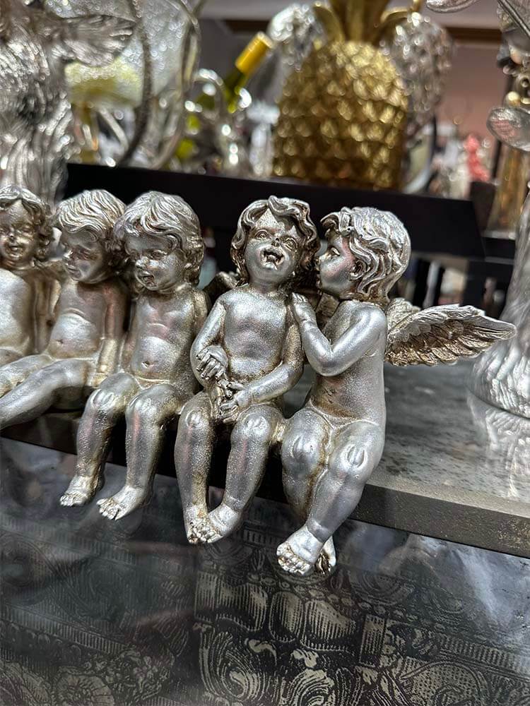 Antique Silver  Sitting Row of Cherubs