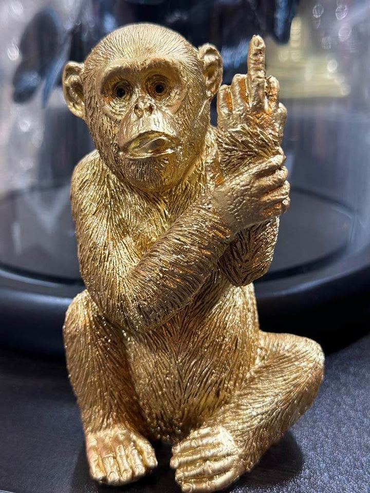 Swearing Monkey Ornament Gold, Naughty Monkey Showing Middle Finger, 12cm