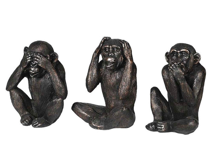 Set of burnished 3 Wise Monkeys, 'See no evil, Hear no evil, Speak no evil'  Wise  monkeys 