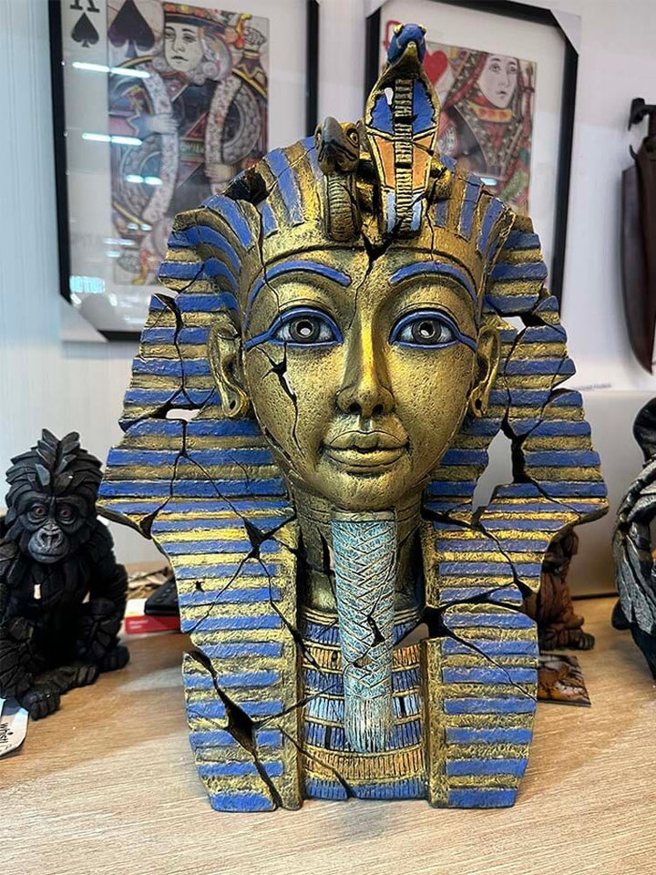 Egyptian King Tutankhamun Head Ornament Sculpture, Tutankhamun Bust in gold, Edge Sculpture 