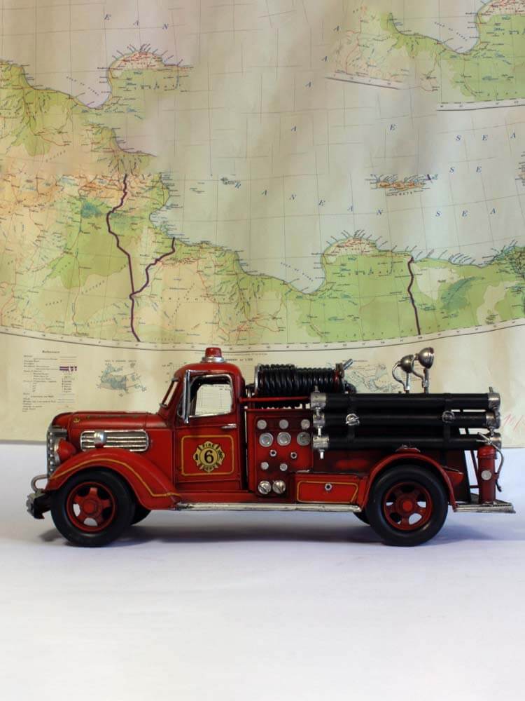 Vintage Fire Engine, Retro American Fire Truck Tin Model, 45cm