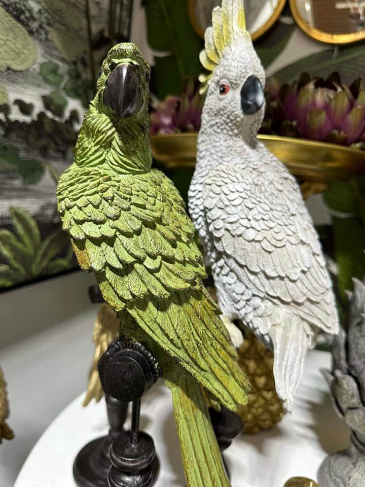 Decorative green parrot ornamental figurine