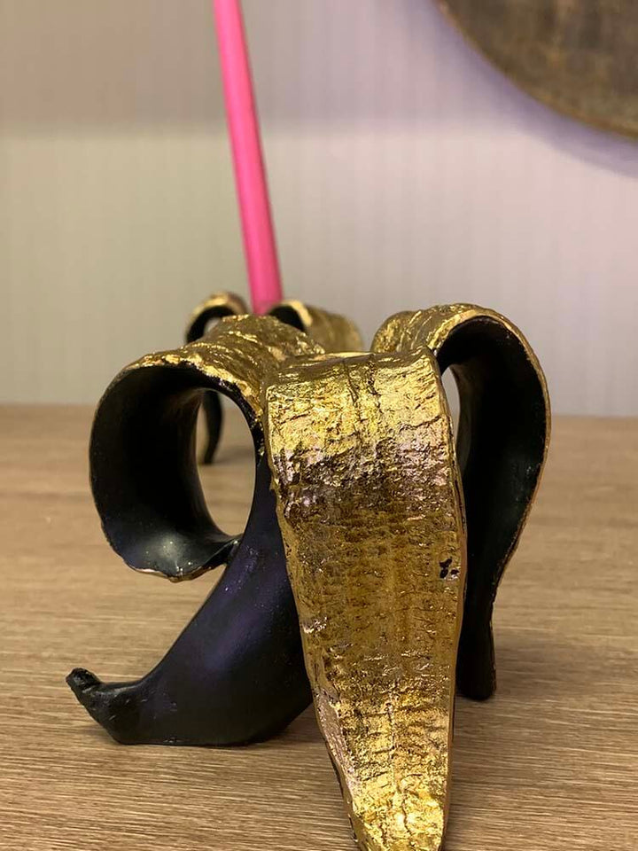 Black & Gold Banana Candlestick Holder