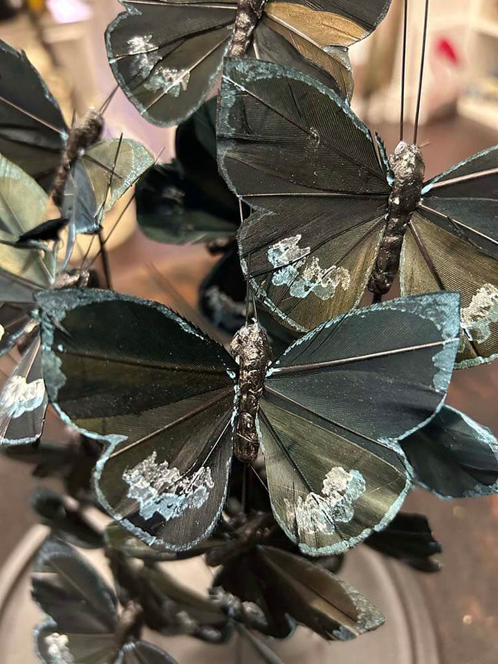 Butterfly Glass Dome, Black & Blue Butterflies, 40cm